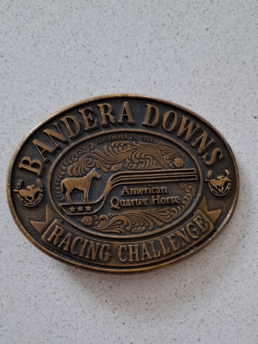 Bandera Downs Rare Belt Buckle Brass September 25, 1993 American Quarter Horse